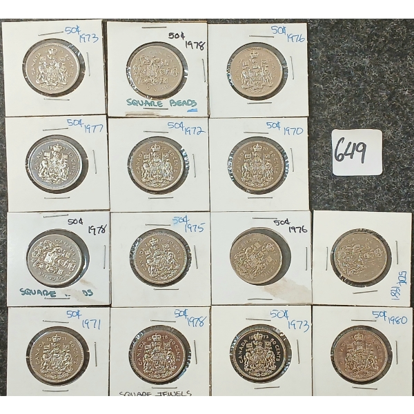 LOT OF 14 - 1970-1981 CDN 50 CENT COINS