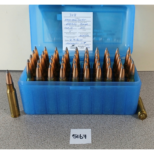 AMMO: 50X MIXED .308 WIN - 180GR - PSP BT - RELOADS 