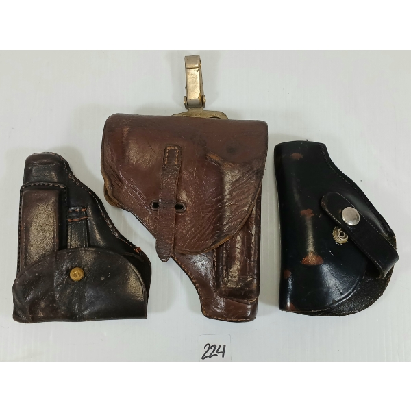 LOT OF 3 - UNMARKED LEATHER HANDGUN HOLSTERS