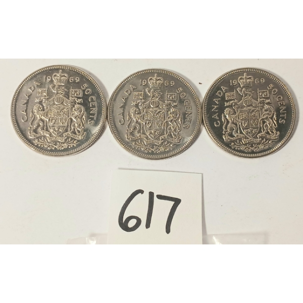 LOT OF 3 - 1969 CDN 50 CENT COINS