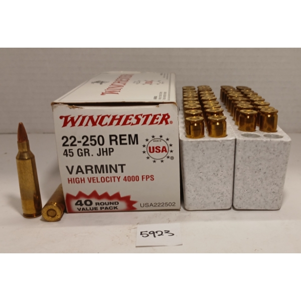 AMMO: 40X WINCHESTER .22-250 REM - 45GR - JHP
