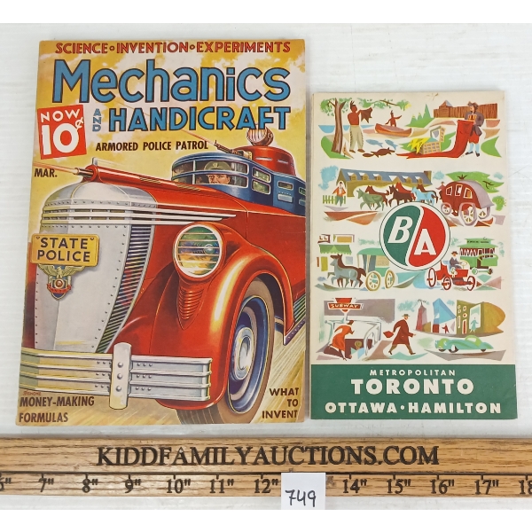 LOT OF 2 - "MECHANICS AND HANDICRAFT" MAGAZINE & B/A METROPOLITAN TORONTO, OTTAWA & HAMILTON MAP