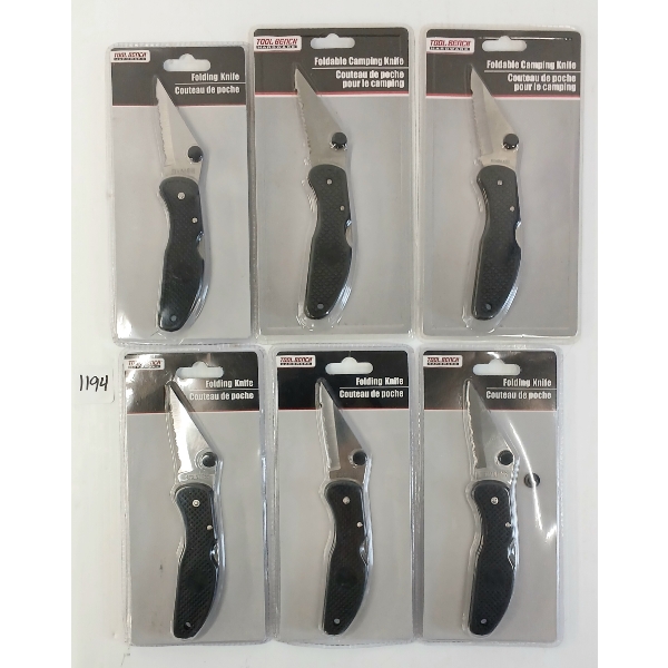 LOT OF 6 - TOOL BENCH HARDWARE FOLDING KNIVES