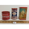 LOT OF 3 - 1940'S LIPTON TEA, YANKEE PEANUT BUTTER & JOLLY TIME POPCORN TINS