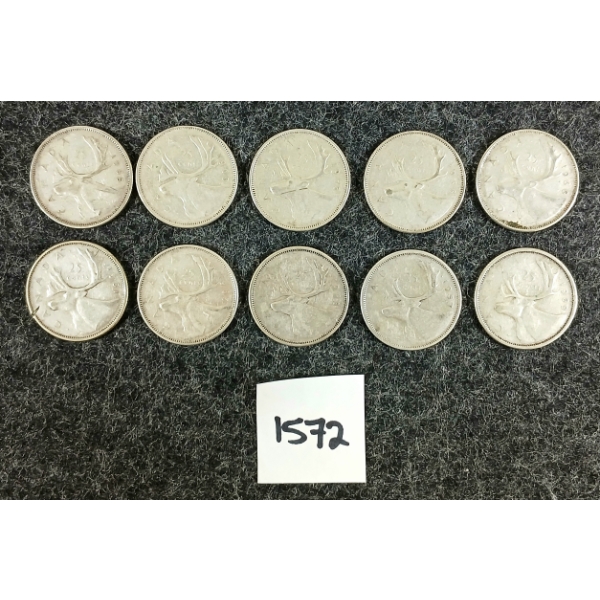 LOT OF 10 - 1957-1966 CDN 25 CENT SILVER COINS