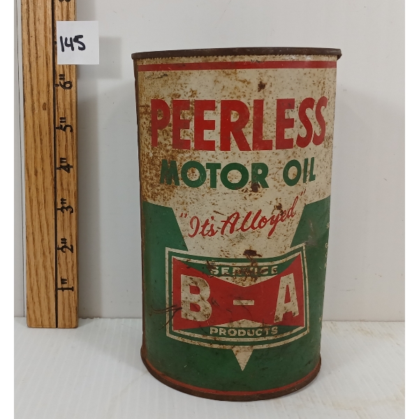 B-A BOWTIE PEERLESS MOTOR OIL QT CAN 