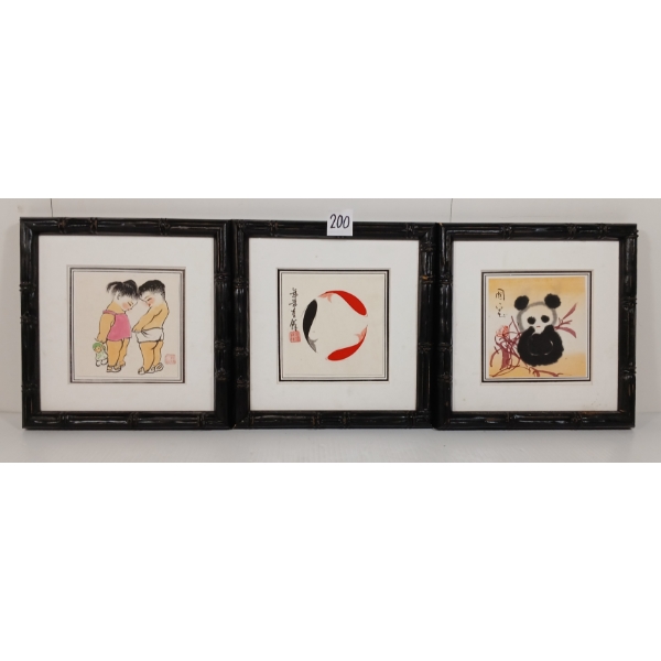 LOT OF 3 - FRAMED CHINESE BRUSH PAINTINGS