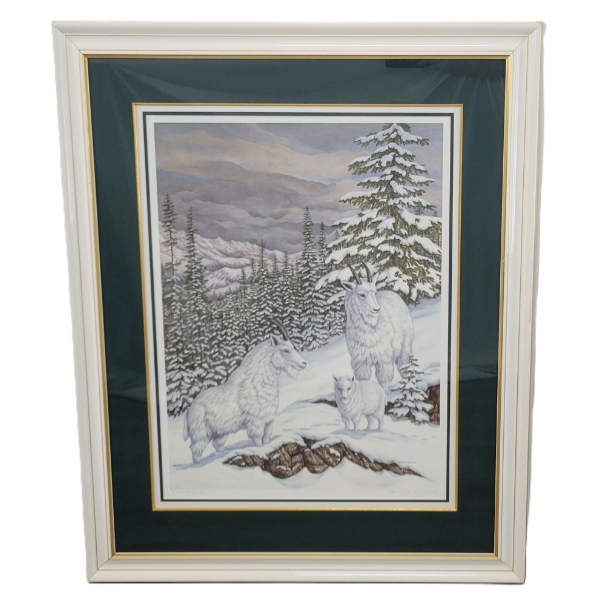  SNOW RIDGE - MOUNTAIN GOATS  BY CHRISTINE MARSHALL (PRS CDN ARTIST) - FRAMED PRINT