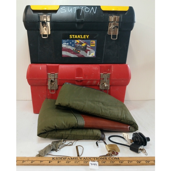 JOB LOT - SOFT GUN CASE, TOOLBOXES, PADLOCK & TRIGGER LOCKS W/ KEYS