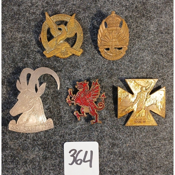 LOT OF 5 - MILITARY BADGES - INCL IRISH AIR CORPS, WWI FRENCH LAIQUE MILITARY CROSS, ETC
