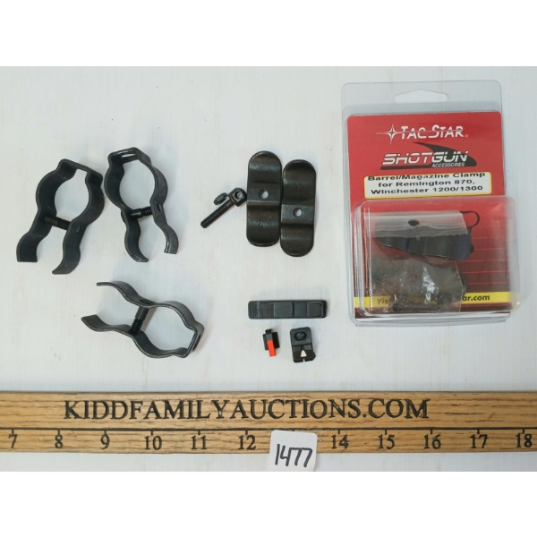LOT OF 6 - HI-VIZ RIFLED SIGHTS & REMINGTON 870 12GA BARREL/MAG TUBE CLAMPS