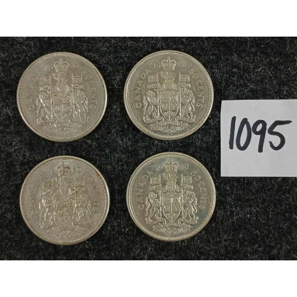 LOT OF 4 - 1960 CDN 50 CENT SILVER COINS