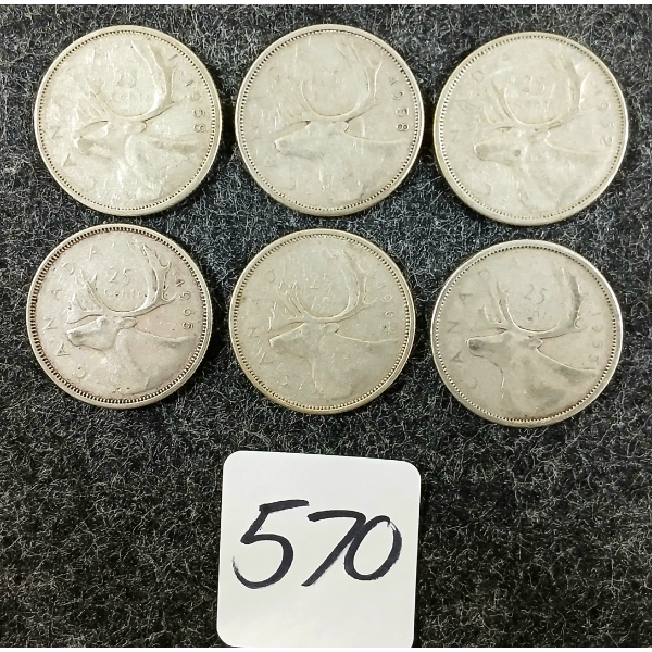 LOT OF 6 - 1955-1965 CDN 25 CENT COINS