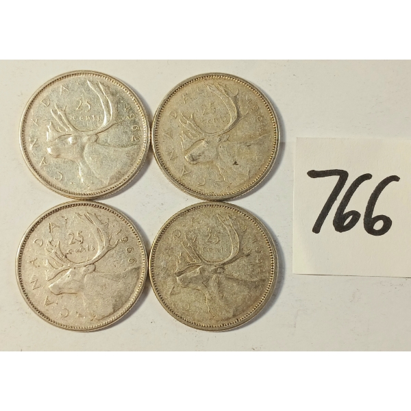 LOT OF 4 - 1943 CDN 25 CENT SILVER COINS
