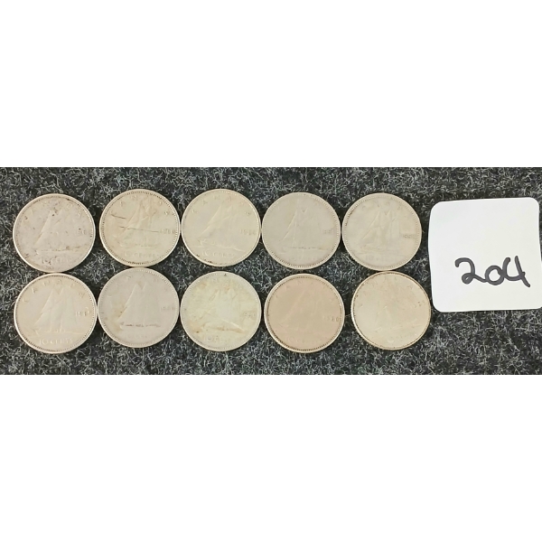 LOT OF 10 - 1951-1965 CDN 10 CENT COINS