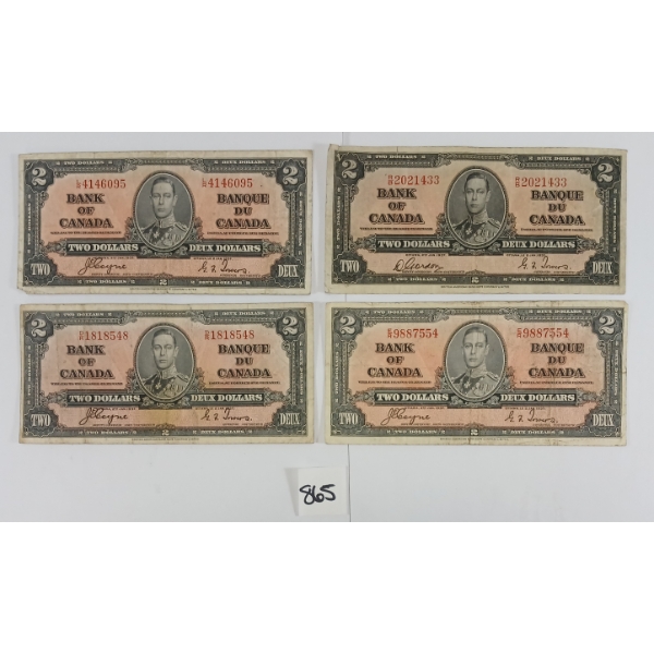 LOT OF 4 - 1937 CDN $2 BANKNOTES