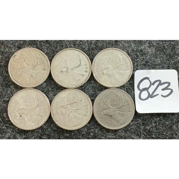 LOT OF 6 - 1968 CDN 25 CENT COINS