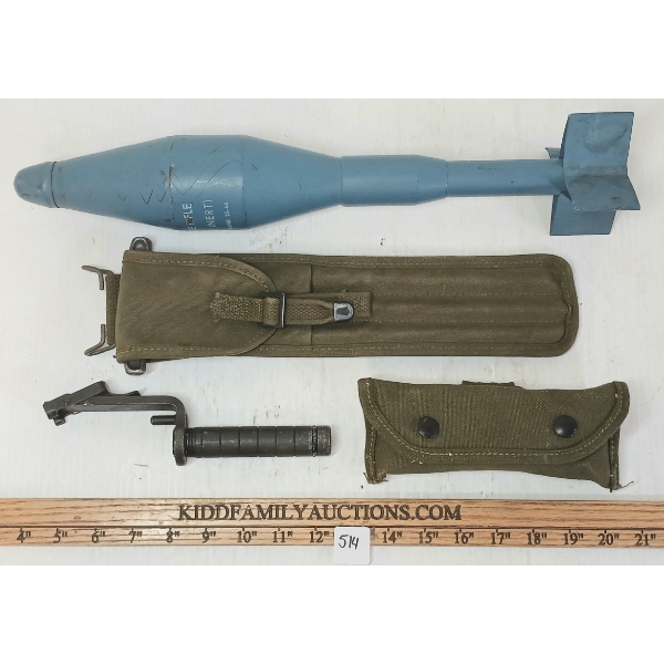 LOT OF 4 - M1 GARAND PRACTICE ROCKET, ROCKET LAUNCHER, LAUNCHER SIGHT & CLEANING KIT