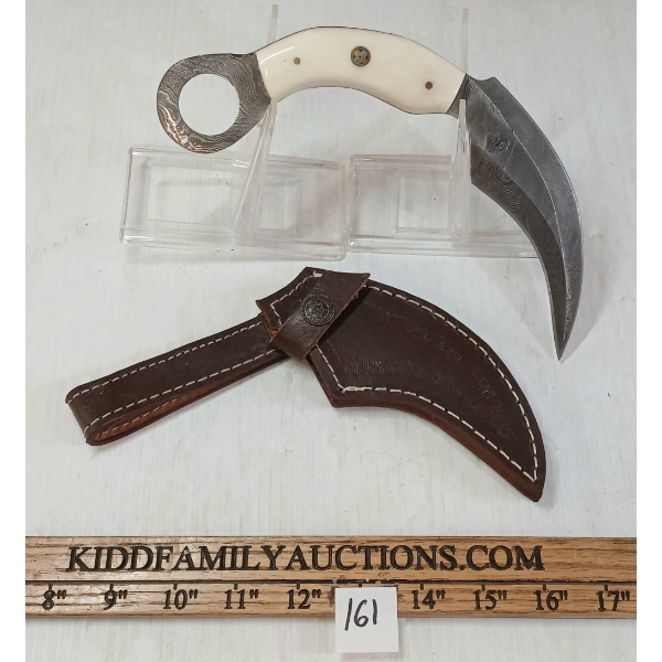MIDDLE EASTERN DAGGER W/ BONE HANDLE & LEATHER SCABBARD