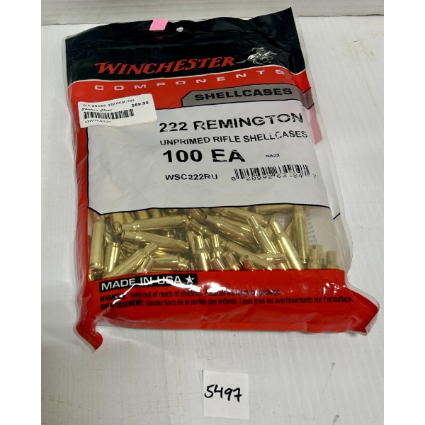 BRASS: 100X WINCHESTER .222 REM - SELAED BAG