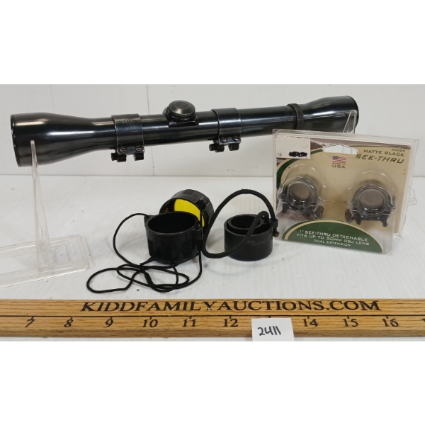 LOT OF 4 - WEAVER SCOPE RINGS, LENS COVERS & WEAVER K4 60-B SCOPE