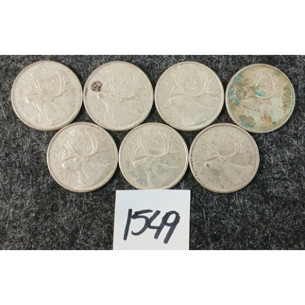 LOT OF 7 - 1968 CDN 25 CENT SILVER COINS