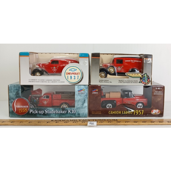 LOT OF 4 - LIBERTY CLASSICS DIECAST COIN BANKS - INCL '38 PICKUP STUDEBAKER K10, ETC.
