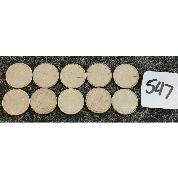 LOT OF 10 - 1954-1968 CDN 10 CENT COINS
