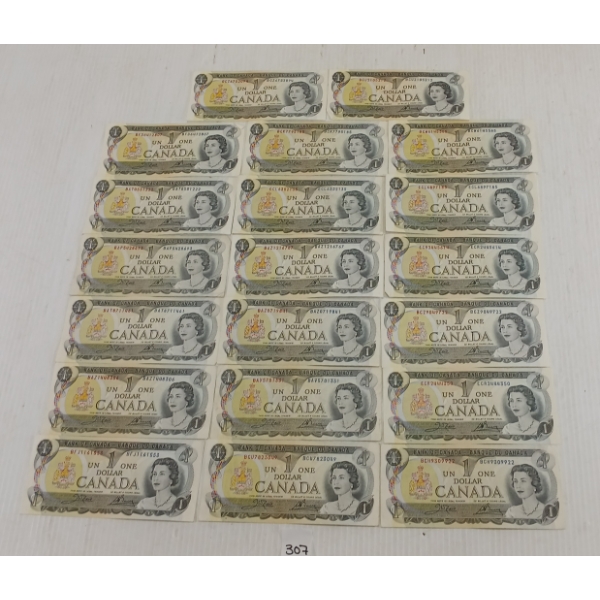 LOT OF 20 - 1973 CDN $1 BANKNOTES