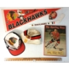 Image 1 : LOT OF 6 - CHICAGO BLACK HAWKS HOCKEY COLLECTIBLES - PENNANT, HATS, MINI STICK, ETC