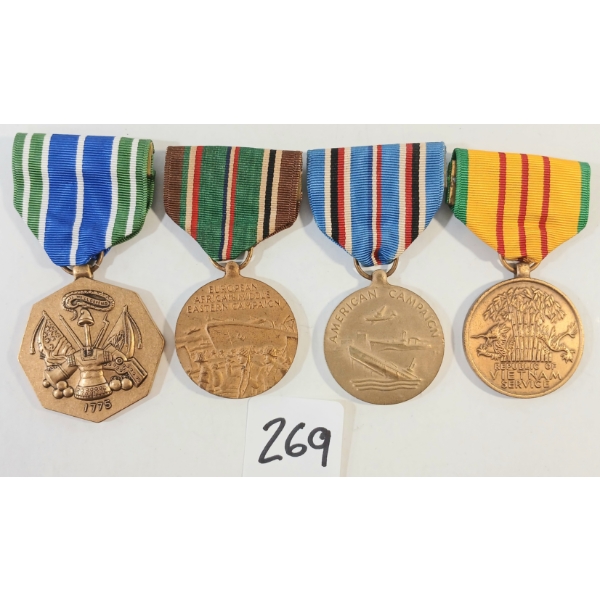 LOT OF 4 - U.S. AMERICAN CAMPAIGN, E.A.M.E. CAMPAIGN, VIETNAM SERVICE & MILITARY ACHIEVEMENT MEDALS