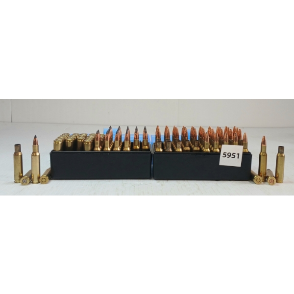 AMMO / BRASS: 64X MIXED .222 REM - 40, 52 & 53GR - LIVE RELOADS - 38X BRASS