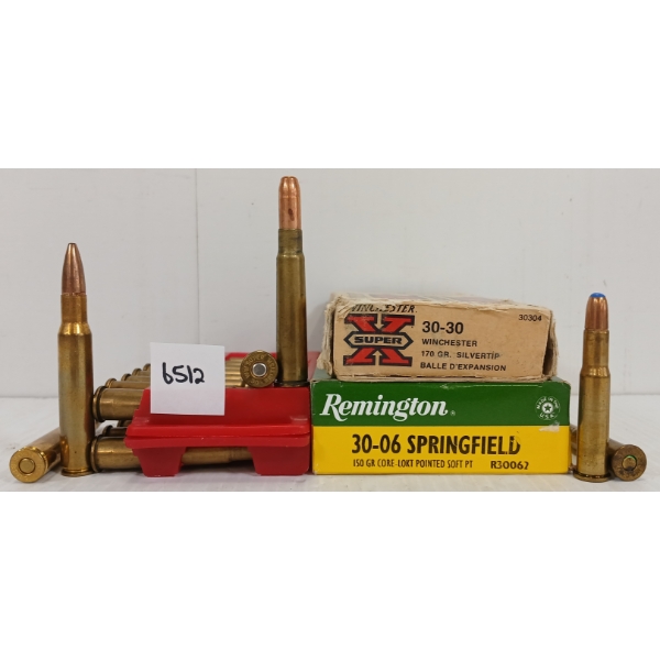 AMMO: 60X MISC MIXED LARGE RIFLE RNDS - INCL .303 BRIT, .30-30, ETC