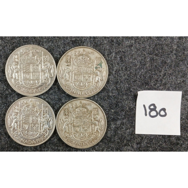 LOT OF 4 - 1950 CDN 50 CENT SILVER COINS