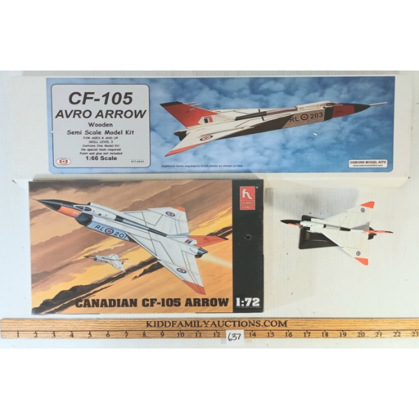 LOT OF 3 - CF-105 AVRO AROOW DIECAST MODEL & MODEL KITS - OSBORN MODEL KITS & HOBBY CRAFT