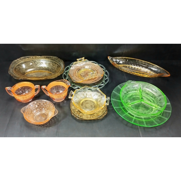 LOT OF 12 - CARNIVAL GLASS - INCL GREEN URANIUM GREEN