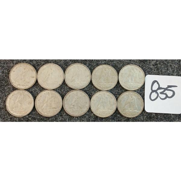 LOT OF 10 - 1968 CDN 10 CENT COINS