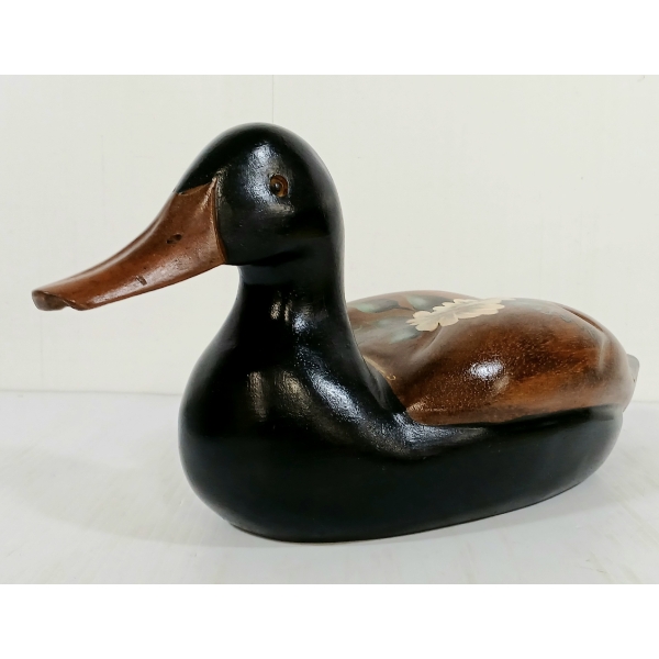 GOLDEN EYED DECOY DUCK W/ FLORAL DESIGN - SIGNED