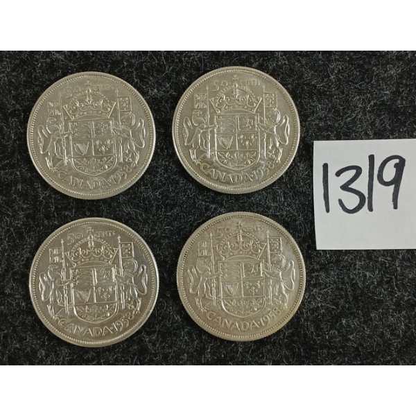 LOT OF 4 - 1958 CDN 50 CENT SILVER COINS