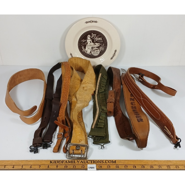 JOB LOT - LEATHER SLINGS, MARBLES SAFETY AXE PISTOL KIT,  PAIR OF FUR GLOVES, ETC - SEE ALL PICS