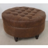 Image 4 : BOMBAY CO. ROUND LEATHER OTTOMAN / COFFEE TABLE
