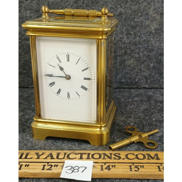 BRASS CARRIAGE CLOCK W/ KEY