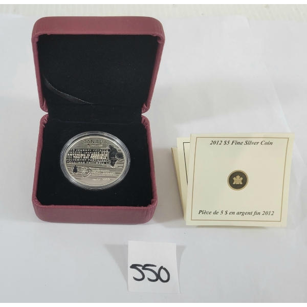 2012 RCM $5 SILVER COIN - 25 YEARS RICK HANSEN MAN IN MOTION