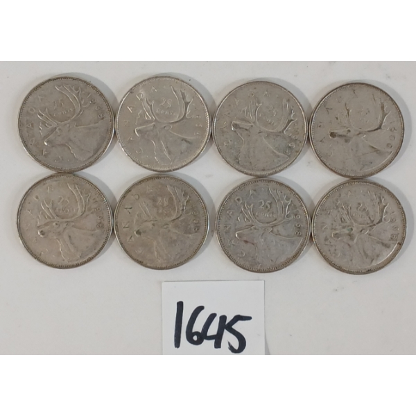 LOT OF 8 - 1968 CDN 25 CENT SILVER COINS