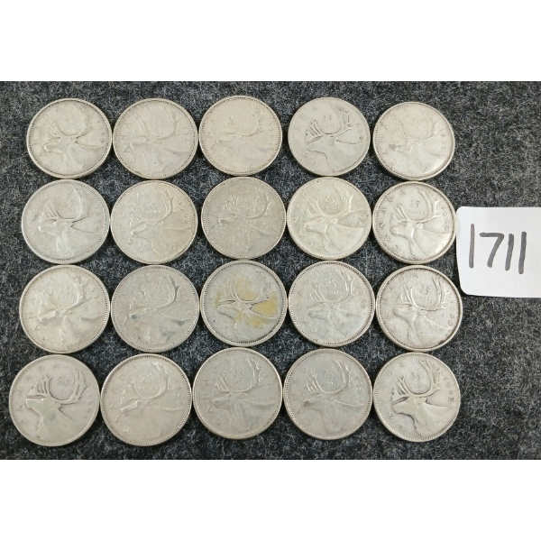 LOT OF 20 - 1939-1966 CDN 25 CENT COINS