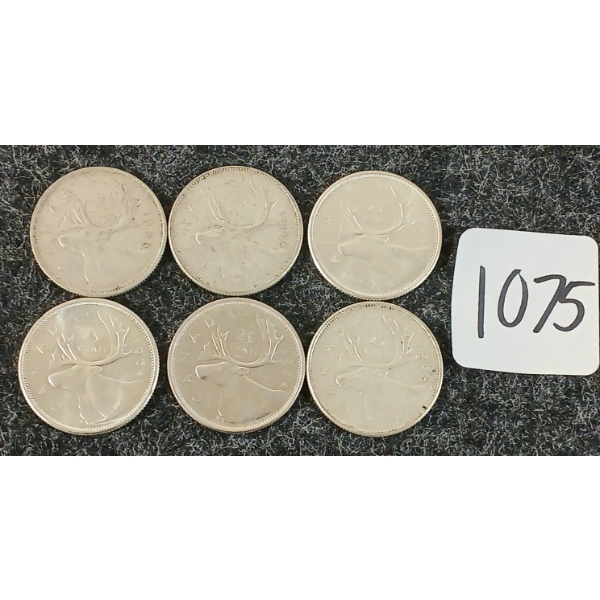 LOT OF 6 - 1964-1968 CDN 25 CENT COINS