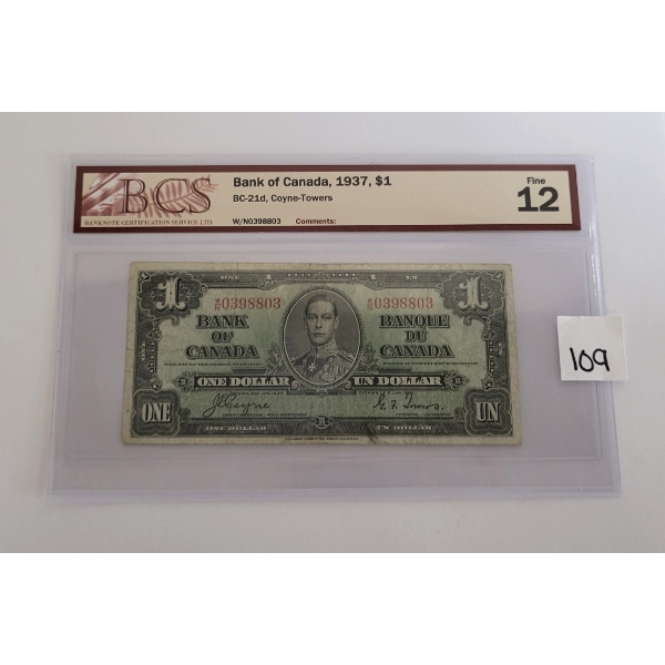 1937 CDN $1 BANKNOTE - BCS GRADED