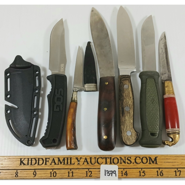 LOT OF 6 - HUNTING KNIVES - INCL RUSSEL GREEN RIVER LAMB SKINNER, GERMAN KNICKER, ETC.