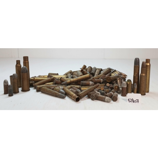 AMMO / BRASS: APPROX 110X MISC MIXED RNDS LIVE - INCL .57 SNIDER, .43, .280 NITRO - 19X BRASS 