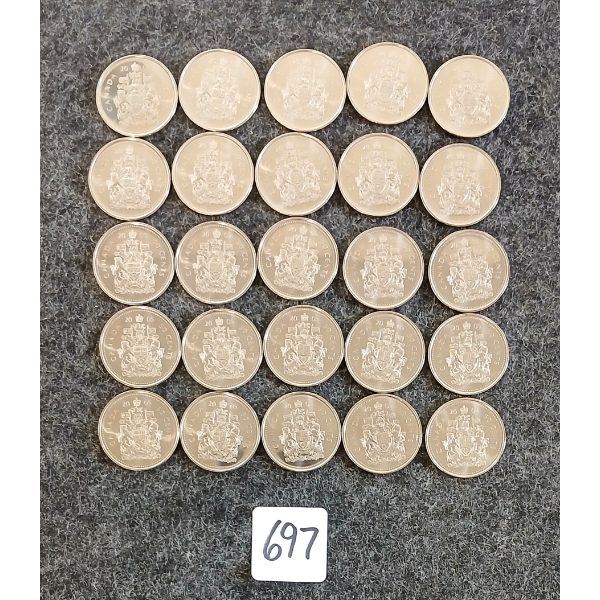 LOT OF 25 - 2005 CDN 50 CENT COINS